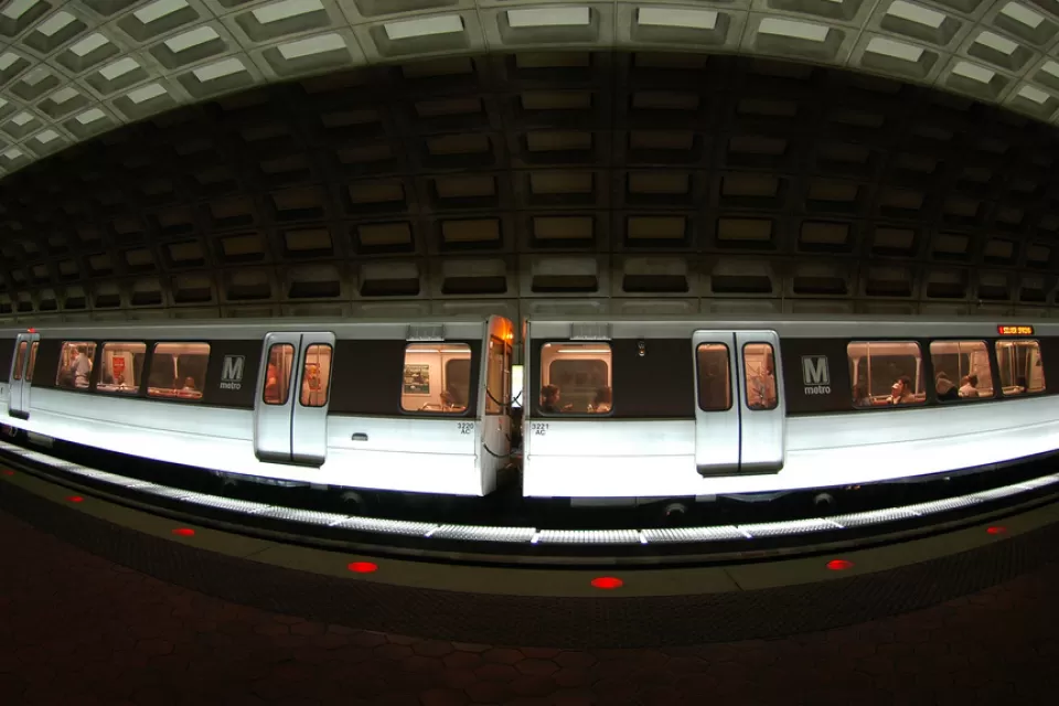 fisheye photo of DC subway in station